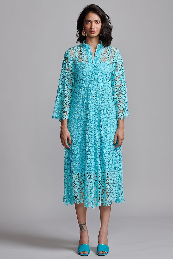 Blue Cotton A-Line Midi Dress by Dash and Dot