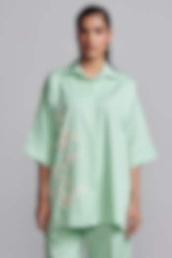 Mint Green Cotton Embroidered Shirt by Dash and Dot at Pernia's Pop Up Shop