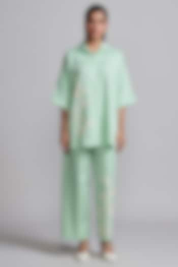 Mint Green Cotton Embroidered Co-Ord Set by Dash and Dot at Pernia's Pop Up Shop