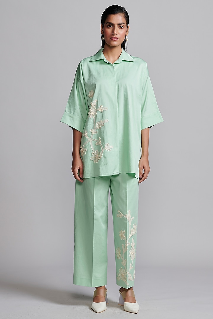 Mint Green Cotton Embroidered Co-Ord Set by Dash and Dot at Pernia's Pop Up Shop