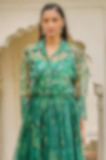 Tonal Green Organza Printed Shirt by Dash and Dot at Pernia's Pop Up Shop