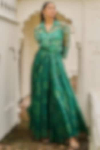 Tonal Green Organza Printed Maxi Skirt by Dash and Dot at Pernia's Pop Up Shop