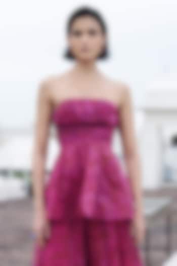 Fuchsia Organza Printed Peplum Top by Dash and Dot at Pernia's Pop Up Shop