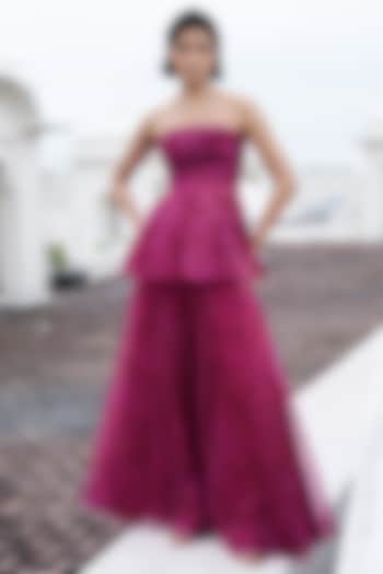 Fuchsia Organza Printed Pant Set by Dash and Dot at Pernia's Pop Up Shop