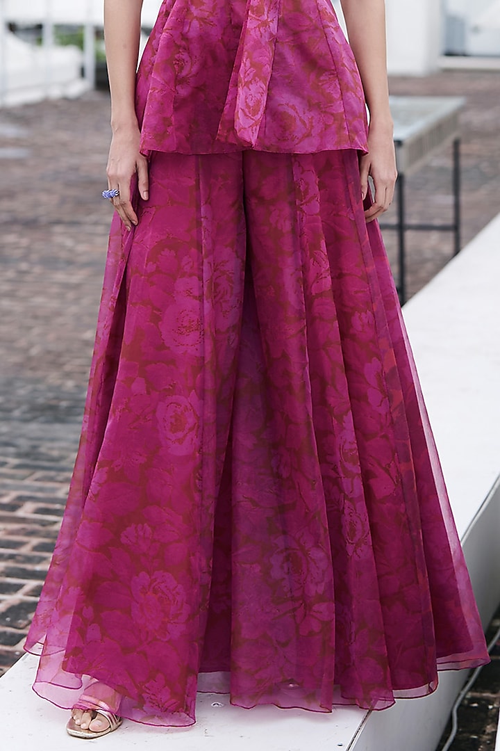 Fuchsia Organza Printed Pant Set by Dash and Dot at Pernia's Pop Up Shop