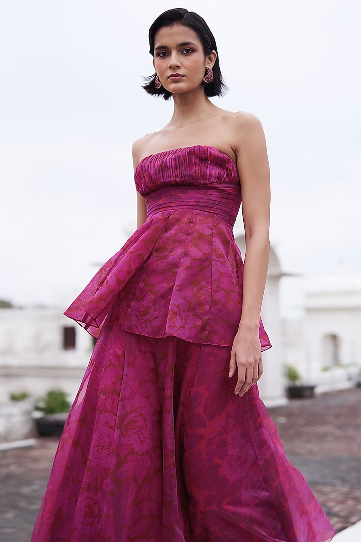 Fuchsia Organza Printed Pant Set by Dash and Dot at Pernia's Pop Up Shop
