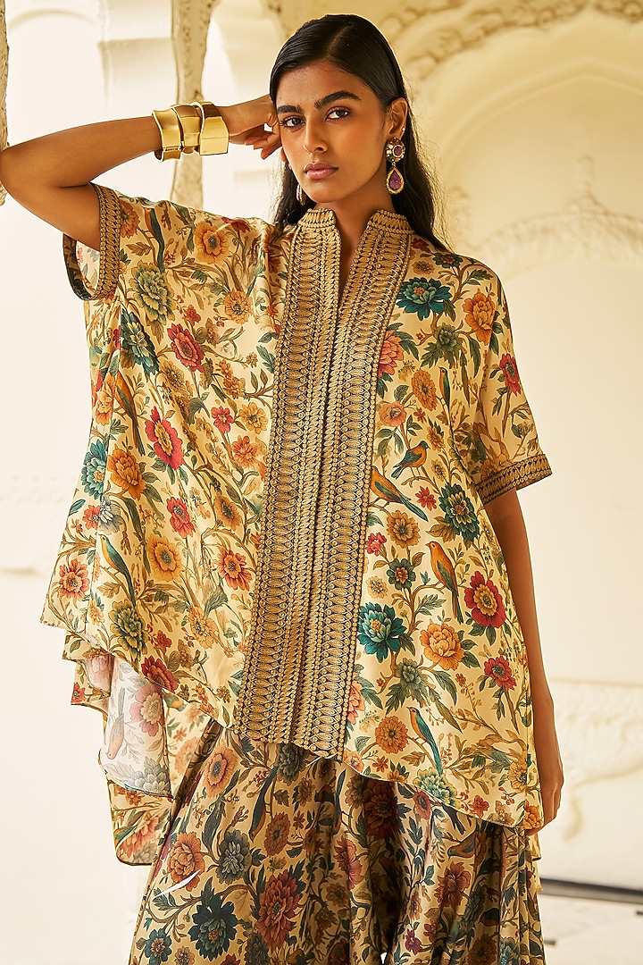 Multi-Colored Bemberg Embroidered & Printed Top by Dash and Dot at Pernia's Pop Up Shop