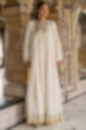 Ivory & Gold Art Silk Recycled Polyester Maxi Summer Dress by Dash and Dot at Pernia's Pop Up Shop