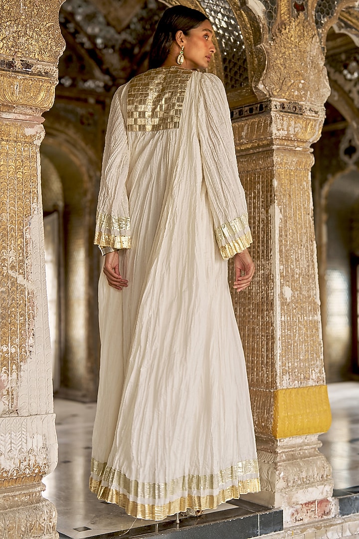 Ivory & Gold Art Silk Recycled Polyester Maxi Summer Dress by Dash and Dot at Pernia's Pop Up Shop
