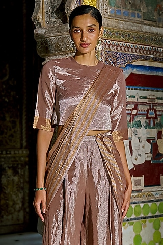 Champagne Banarasi Tissue Top by Dash and Dot