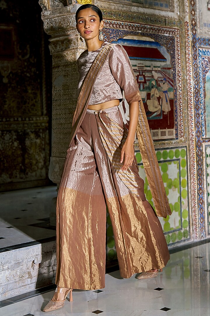 Champagne Banarasi Tissue Top by Dash and Dot at Pernia's Pop Up Shop