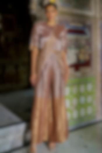 Gold & Champagne Banarasi Crushed Tissue Pants by Dash and Dot at Pernia's Pop Up Shop