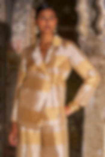 Champagne & Gold Banarasi Tissue Striped Blazer by Dash and Dot at Pernia's Pop Up Shop