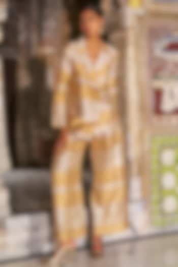 Gold & Champagne Banarasi Tissue Striped Wide-Legged Pants by Dash and Dot at Pernia's Pop Up Shop