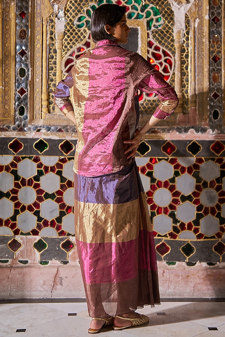 Multi-Colored Silk & Banarasi Tissue Striped Shirt by Dash and Dot at Pernia's Pop Up Shop