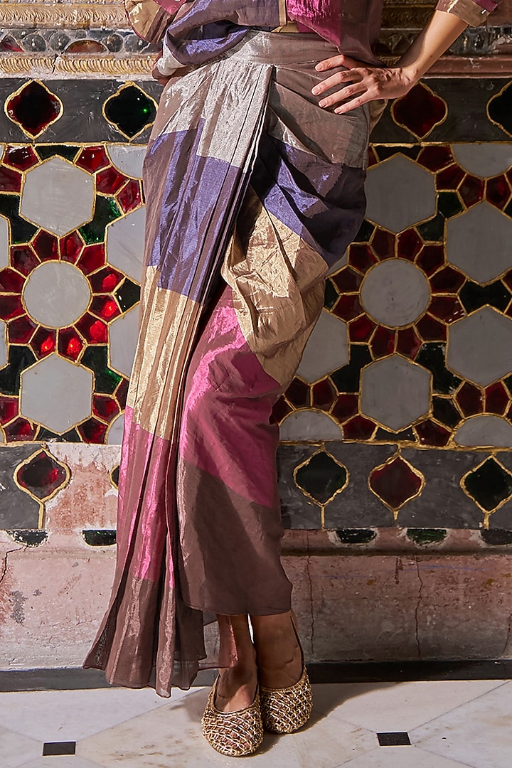 Multi-Colored Silk & Banarasi Tissue Striped Skirt by Dash and Dot at Pernia's Pop Up Shop