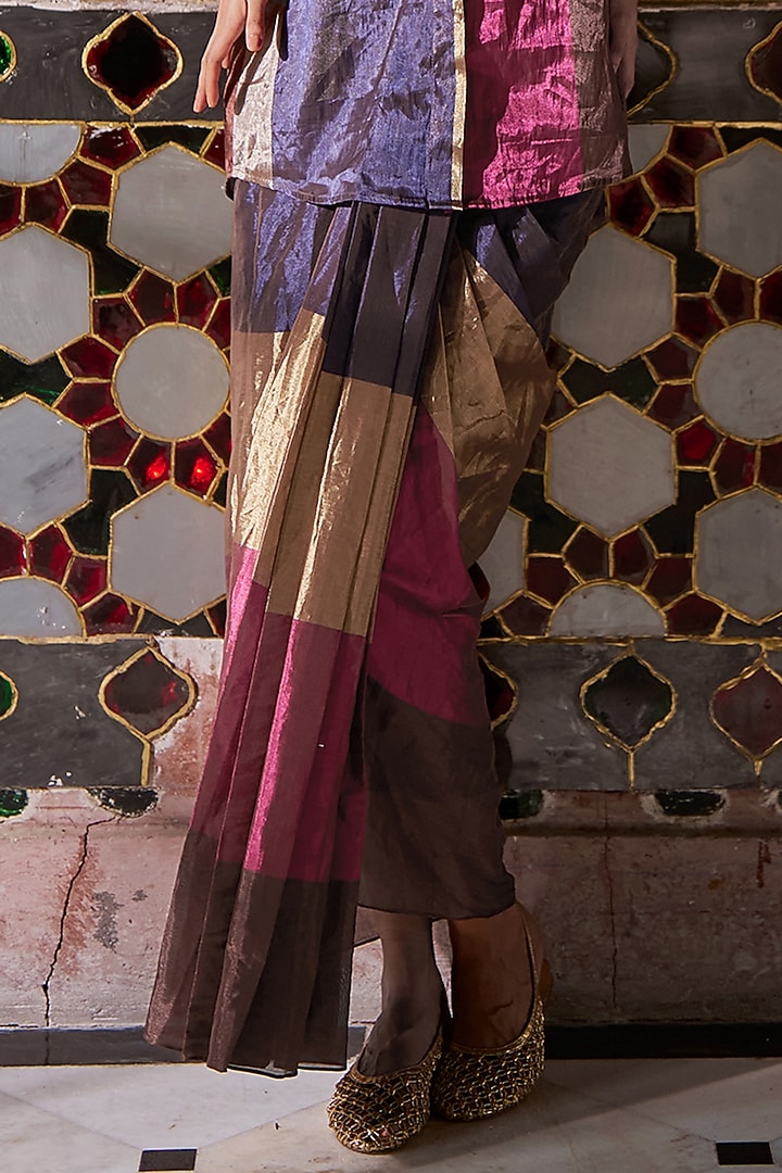 Multi-Colored Silk & Banarasi Tissue Striped Skirt by Dash and Dot at Pernia's Pop Up Shop