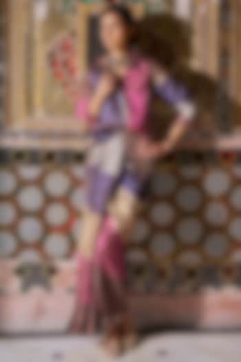 Multi-Colored Silk & Banarasi Tissue Color Blocked Skirt Set by Dash and Dot at Pernia's Pop Up Shop