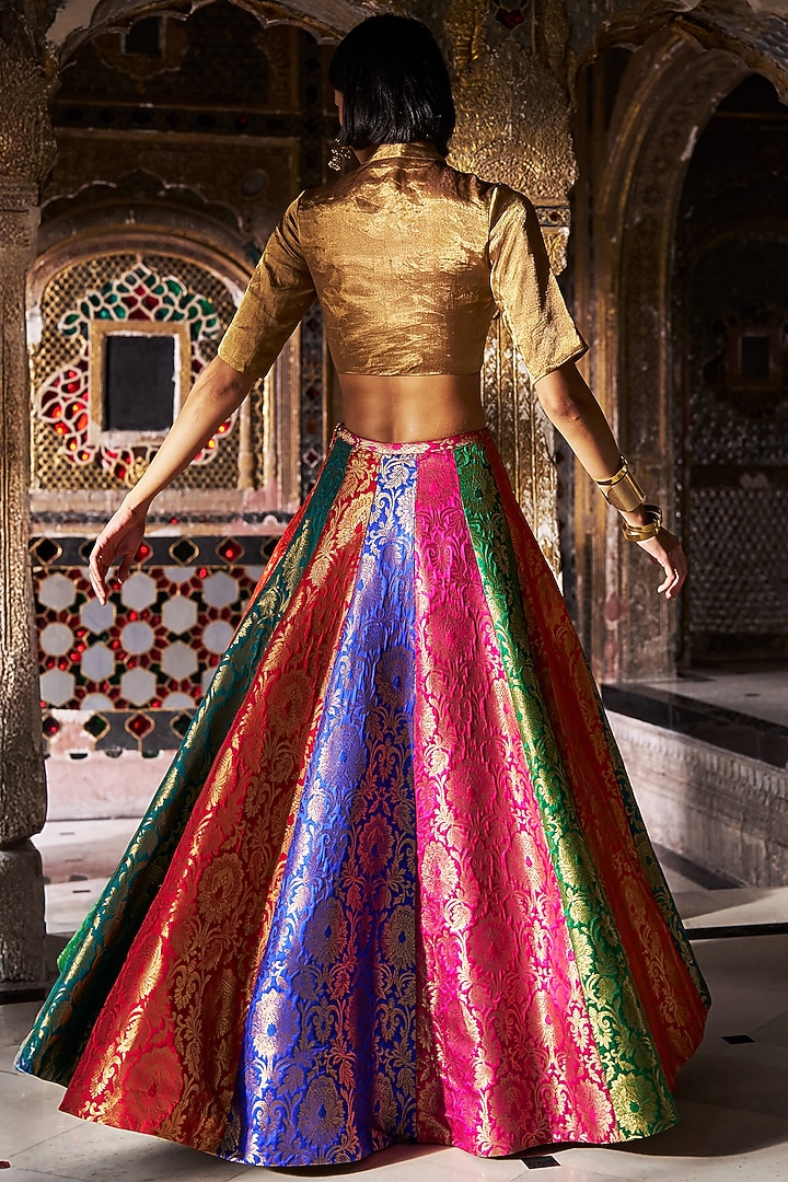 Gold Silk & Banarasi Tissue Crop Top by Dash and Dot at Pernia's Pop Up Shop