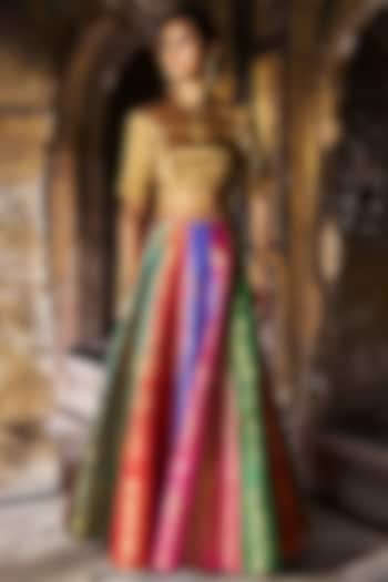 Multi-Colored Banarasi Brocade Embroidered Maxi Skirt by Dash and Dot at Pernia's Pop Up Shop