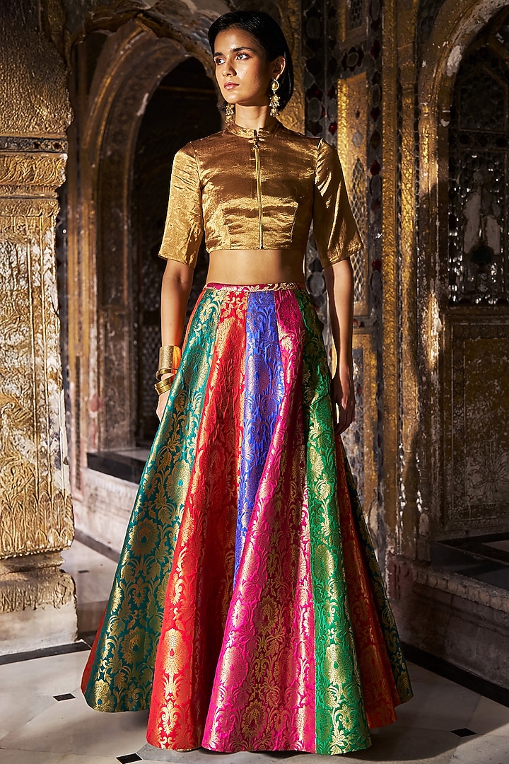 Multi-Colored Banarasi Brocade Embroidered Maxi Skirt by Dash and Dot at Pernia's Pop Up Shop