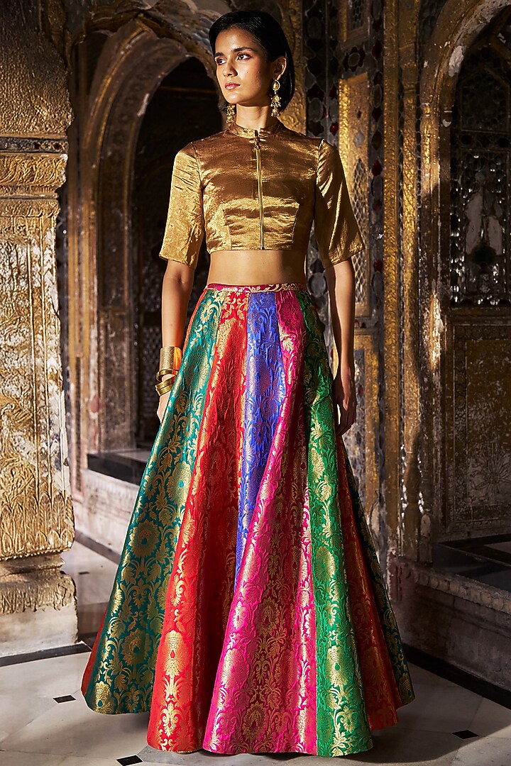 Multi-Colored Banarasi Brocade Embroidered Skirt Set by Dash and Dot at Pernia's Pop Up Shop