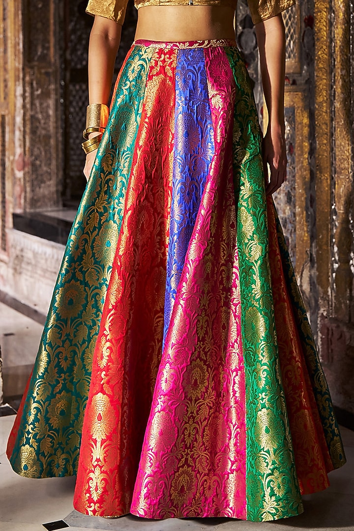Multi-Colored Banarasi Brocade Embroidered Skirt Set by Dash and Dot at Pernia's Pop Up Shop