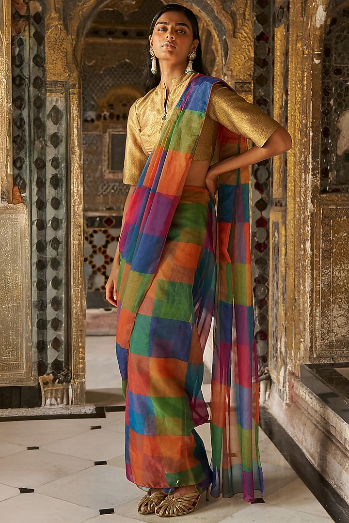 Gold Banarasi Tissue & Cotton Crop Top by Dash and Dot at Pernia's Pop Up Shop