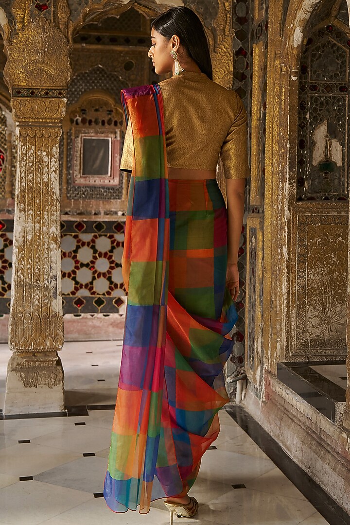 Gold Banarasi Tissue & Cotton Crop Top by Dash and Dot at Pernia's Pop Up Shop