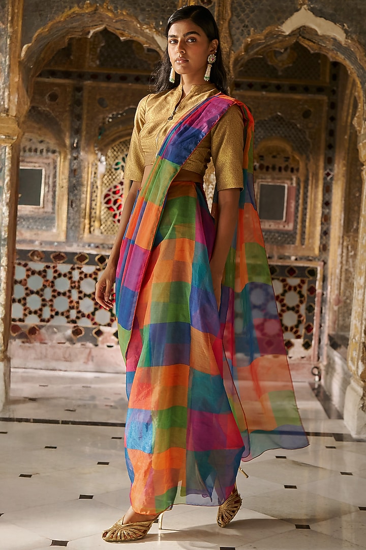 Gold Banarasi Tissue & Cotton Crop Top by Dash and Dot at Pernia's Pop Up Shop