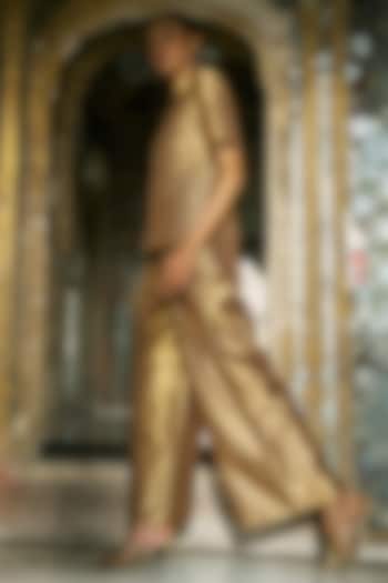 Gold Banarasi Silk Brocade Top by Dash and Dot at Pernia's Pop Up Shop