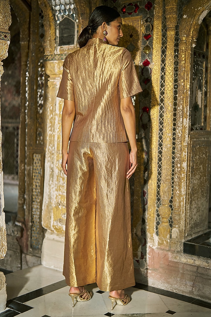 Gold Banarasi Silk Brocade Pant Set by Dash and Dot at Pernia's Pop Up Shop
