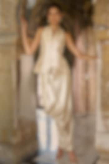 Ivory Brocade Draped Skirt Set by Dash and Dot at Pernia's Pop Up Shop