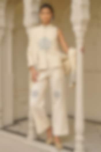 Beige Viscose & Linen Embroidered Shawl by Dash and Dot at Pernia's Pop Up Shop