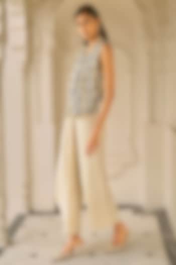 Beige Cotton & Linen Asymmetrical Pants by Dash and Dot at Pernia's Pop Up Shop