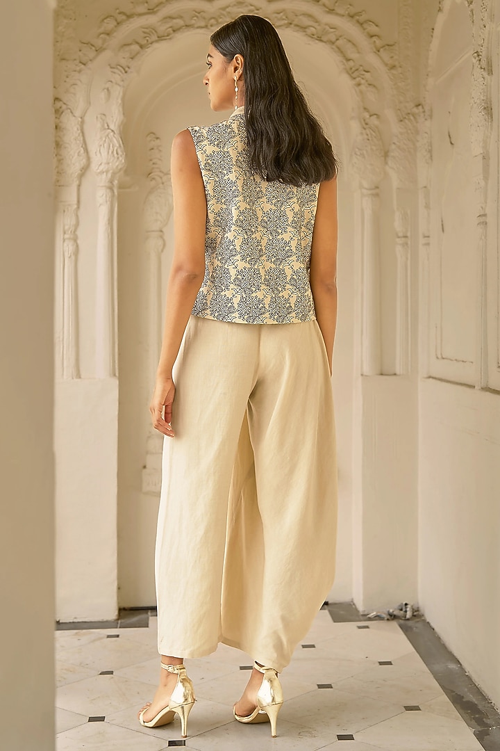 Beige Cotton & Linen Asymmetrical Pant Set by Dash and Dot at Pernia's Pop Up Shop