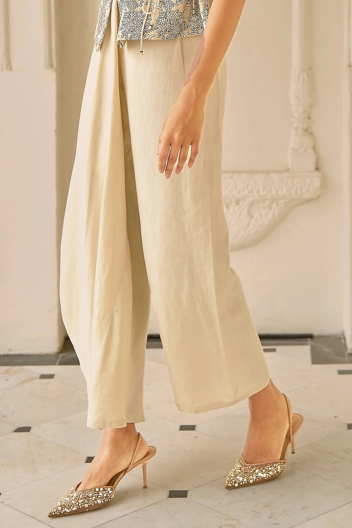 Beige Cotton & Linen Asymmetrical Pant Set by Dash and Dot at Pernia's Pop Up Shop