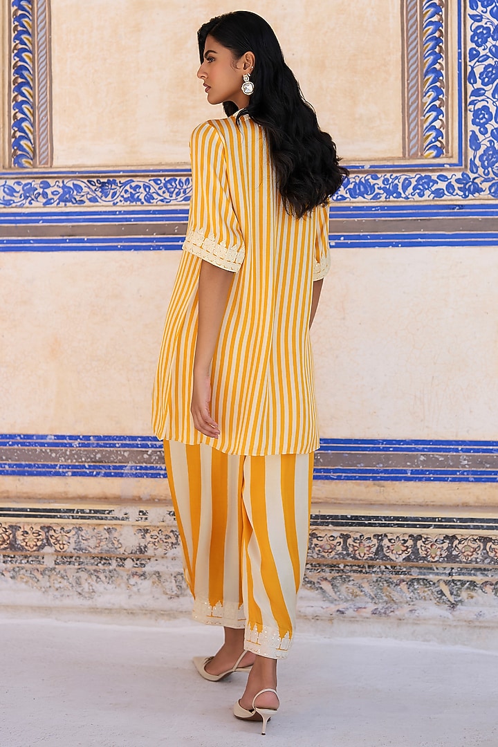 Yellow & White Modal Striped Co-Ord Set by Dash and Dot at Pernia's Pop Up Shop
