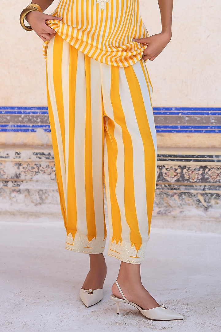 Yellow & White Modal Striped Co-Ord Set by Dash and Dot at Pernia's Pop Up Shop