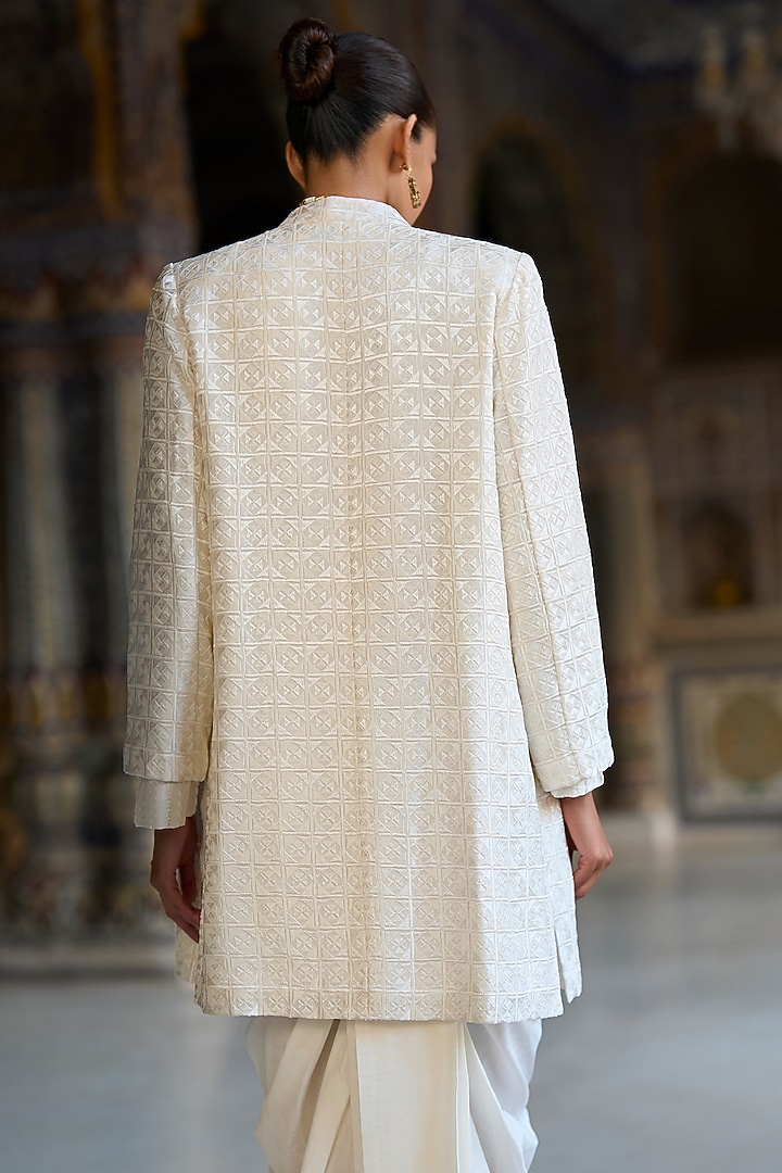 Ivory Viscose Thread Embroidered Jacket Set by Dash and Dot at Pernia's Pop Up Shop