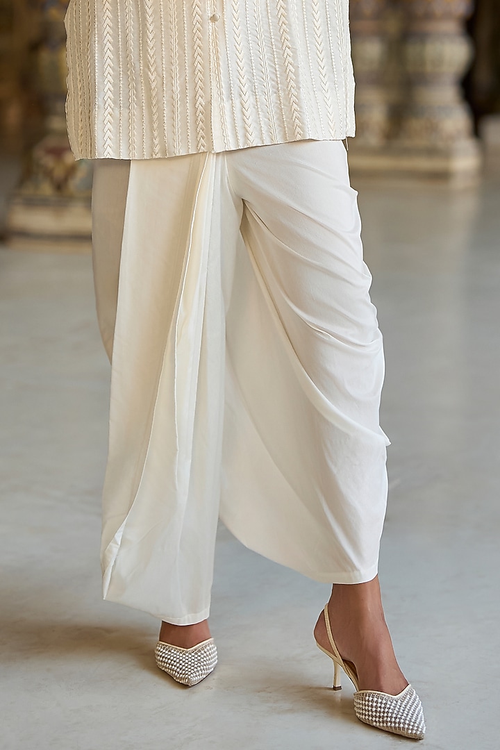 Ivory Viscose Thread Embroidered Jacket Set by Dash and Dot at Pernia's Pop Up Shop