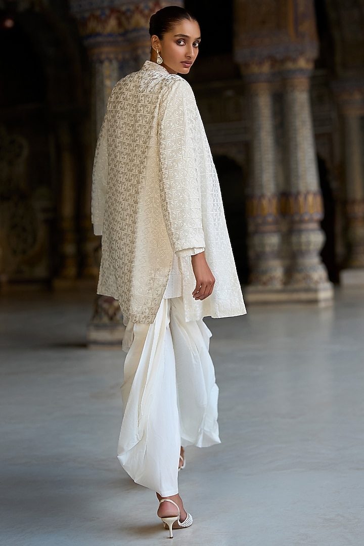 Ivory Viscose Thread Embroidered Jacket Set by Dash and Dot at Pernia's Pop Up Shop