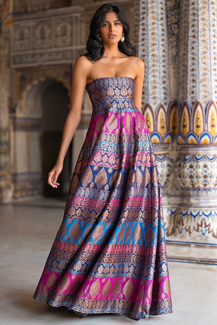 Multi-Colored Banarasi Brocade & Lurex Poly Gown by Dash and Dot at Pernia's Pop Up Shop