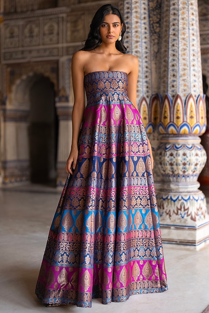 Multi-Colored Banarasi Brocade & Lurex Poly Gown by Dash and Dot at Pernia's Pop Up Shop