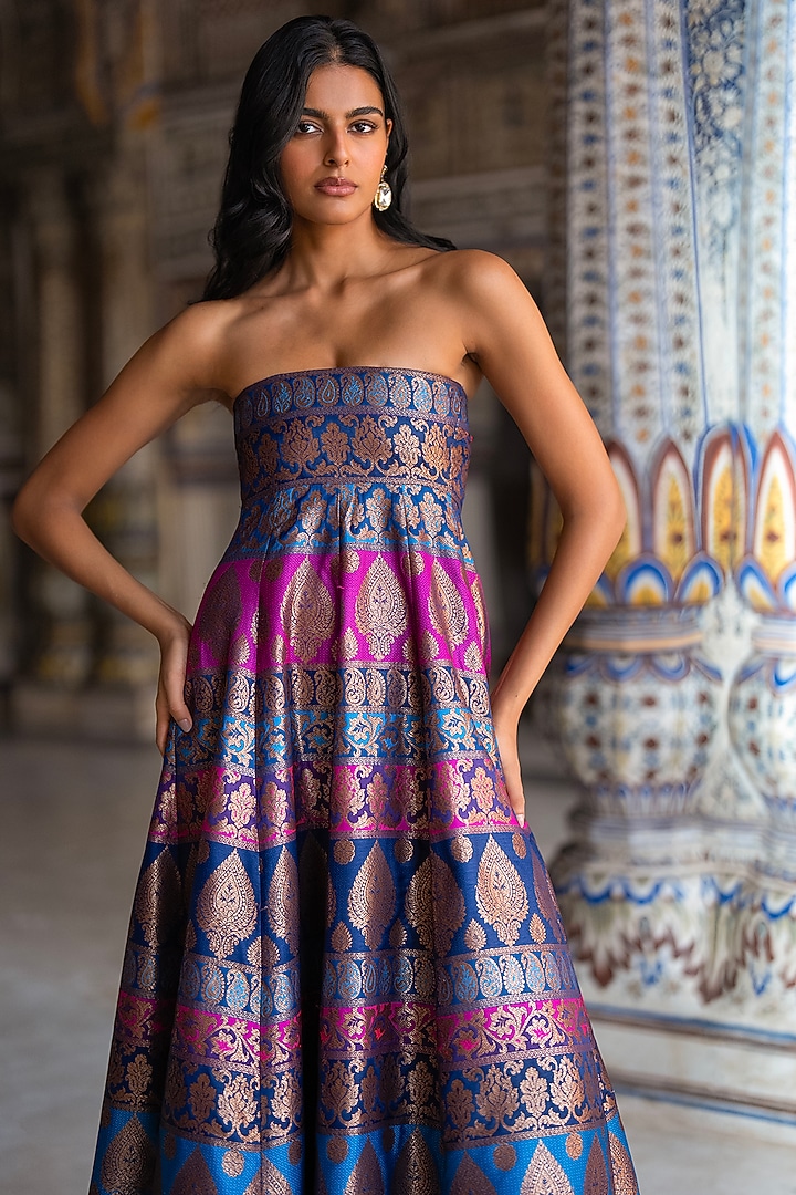 Multi-Colored Banarasi Brocade & Lurex Poly Gown by Dash and Dot at Pernia's Pop Up Shop