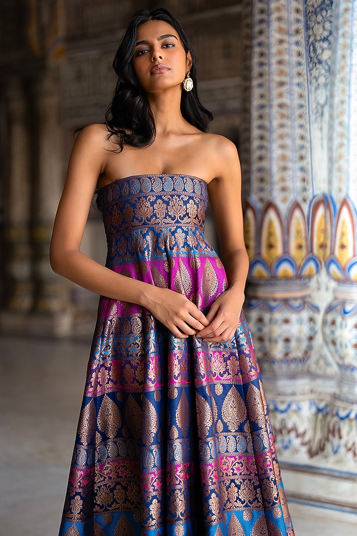 Multi-Colored Banarasi Brocade & Lurex Poly Gown by Dash and Dot at Pernia's Pop Up Shop