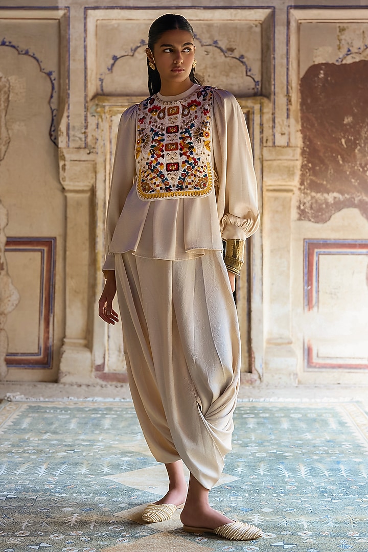 Ivory Viscose Thread Embroidered Bib by Dash and Dot at Pernia's Pop Up Shop