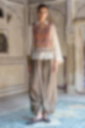 Bronze Lurex Cotton Silk Cowl Draped Pant Set by Dash and Dot at Pernia's Pop Up Shop