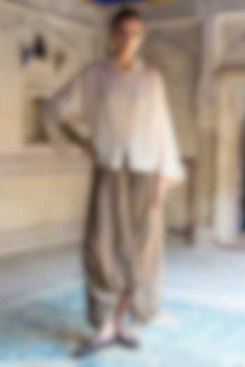 Bronze Lurex Cotton Silk Cowl Draped Pant Set by Dash and Dot at Pernia's Pop Up Shop