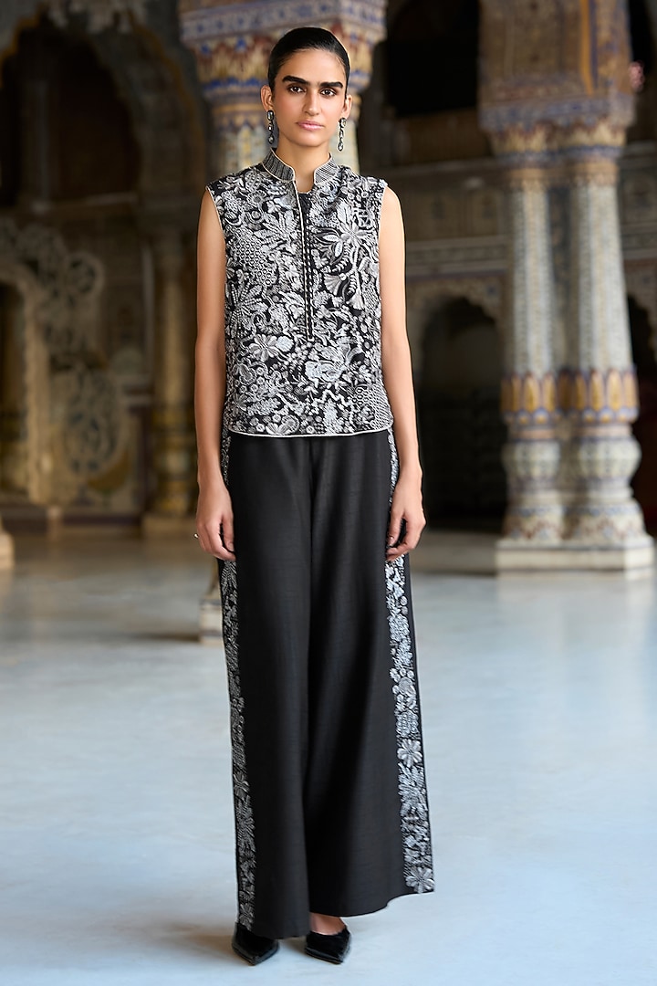 Black & Silver Viscose Pant Set by Dash and Dot at Pernia's Pop Up Shop